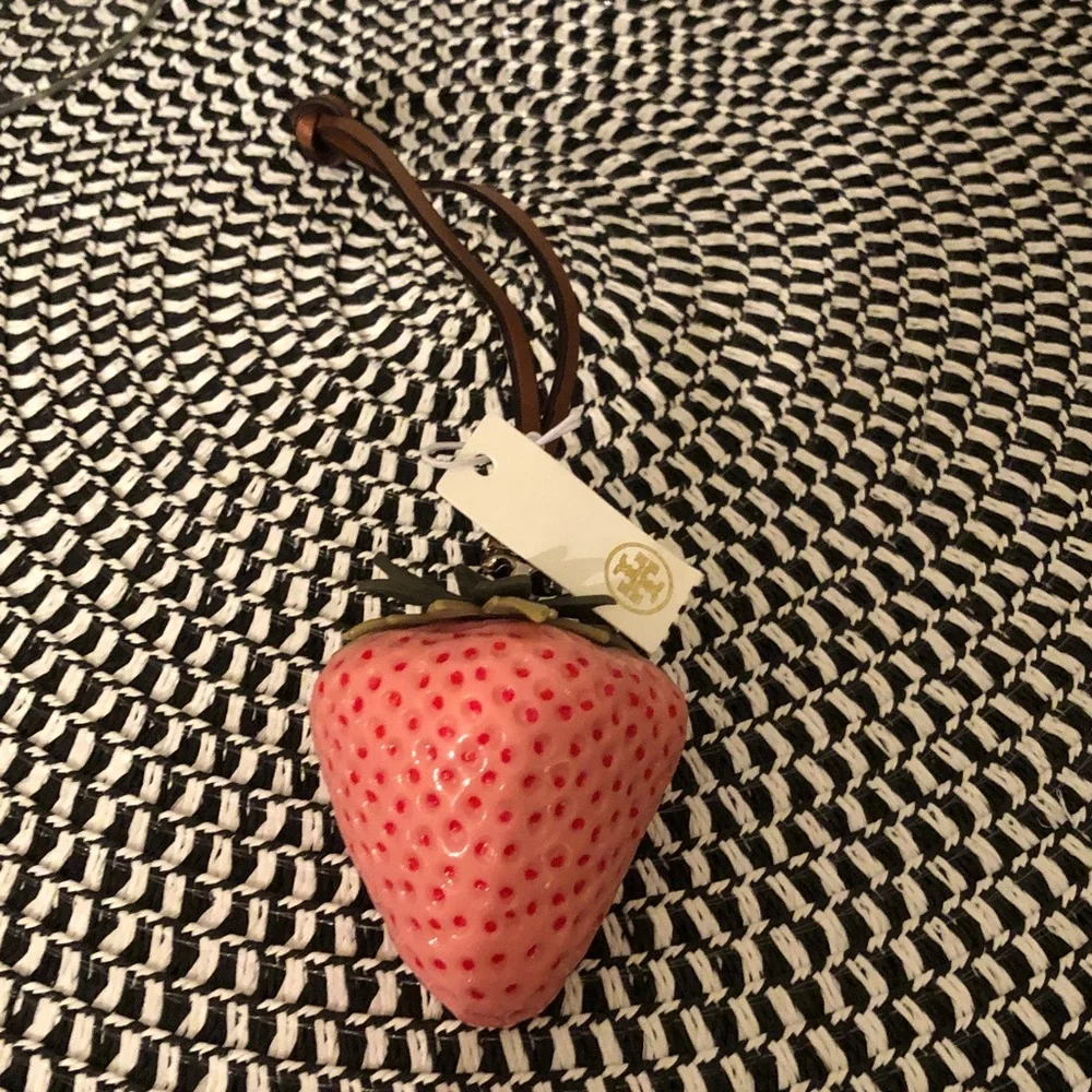 Authentic New with tag. Tory Burch Pink Strawberry bag charm.